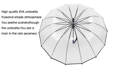 للجنسين طويل مقبض شفاف مظلة المطر 16K POE الإطار المعدني الأسود الكامل