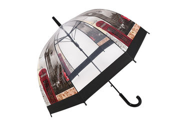 طباعة POE مظلة واضحة على شكل قبة مظلة فقاعة مدمجة مع تقليم أسود