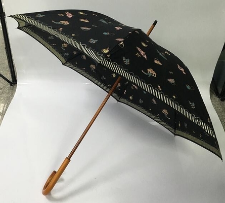 190T قماش حريري دليل فتح مظلة رمح خشبي مع طباعة بالألوان الكاملة