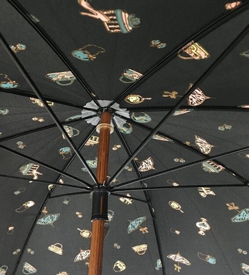 190T قماش حريري دليل فتح مظلة رمح خشبي مع طباعة بالألوان الكاملة