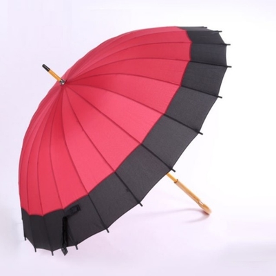24 ضلوع RPET قماش حريري مظلة عمود خشبي أوتوماتيكي