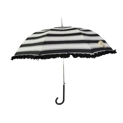 قماش حريري مخطط مظلة مستقيمة مع حافة زهرة