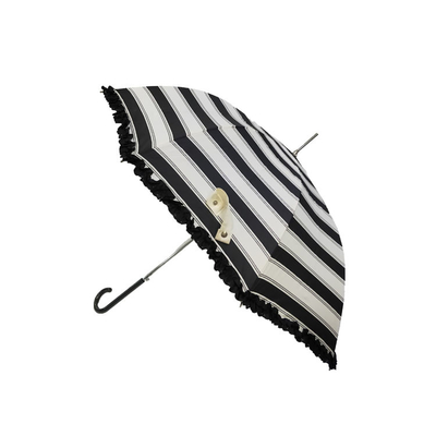 قماش حريري مخطط مظلة مستقيمة مع حافة زهرة