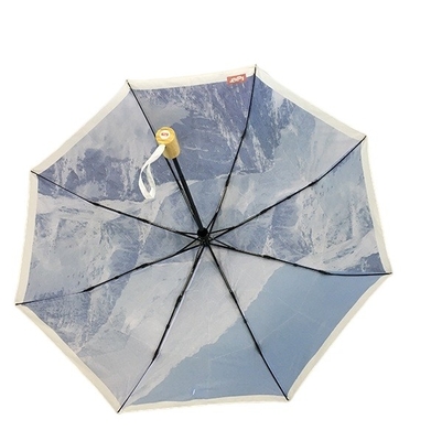 الطباعة الرقمية إطار معدني مظلة قابلة للطي يندبروف مع مقبض الخيزران