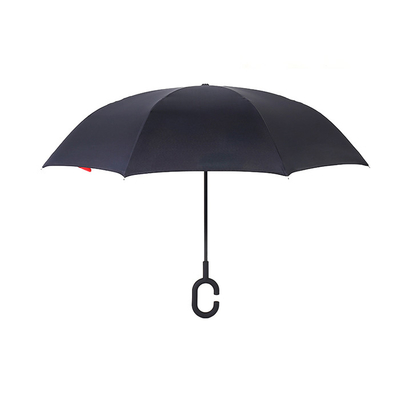 C مقبض 190T معكوس مقلوب مظلة طبقة مزدوجة من الداخل إلى الخارج صامد للريح 49 &quot;قوس