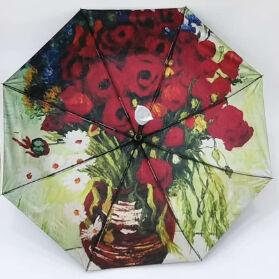 مظلة سفر أوتوماتيكية قابلة للطي ثلاثية الطي من فن فينسنت فان جوخ مع حماية من الأشعة فوق البنفسجية وفتح وإغلاق تلقائي (21 بوصة-8k)