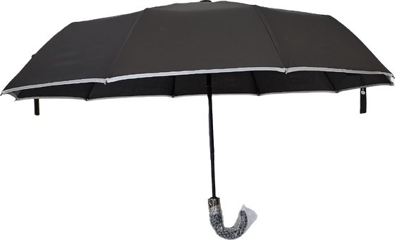 Large Automatic Travel Umbrella with 105cm Open Diameter, Fiberglass Ribs, and Reflective Edge Trim