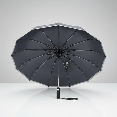 مظلة سفر أوتوماتيكية كبيرة بقطر مفتوح 105 سم، وأضلاع من الألياف الزجاجية، وحافة عاكسة
