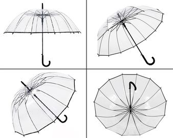 للجنسين طويل مقبض شفاف مظلة المطر 16K POE الإطار المعدني الأسود الكامل