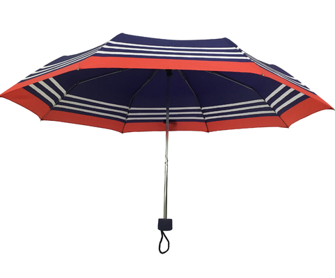 مظلة زرقاء شريطية الزنك الإطار قماش حريري قابلة للطي للسيدات