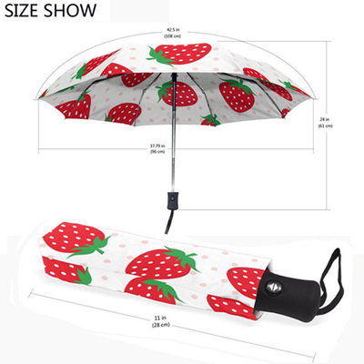 مظلة بطبعة فراولة للحماية من الأشعة فوق البنفسجية شبه أوتوماتيكية مقاومة للرياح للنساء