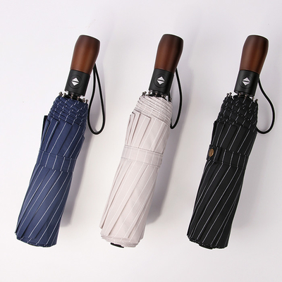 ثلاثة أضعاف مقبض خشبي التلقائي المدمجة نمط الأعمال مظلة صامد للريح