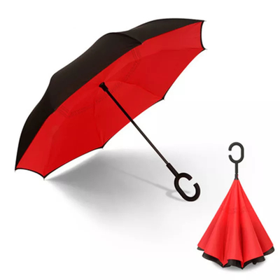 C شكل مقبض معكوس مظلة نمط مخصص طبقة مزدوجة مع طباعة الشعار